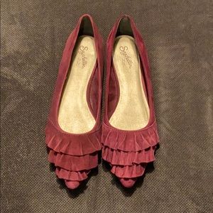 Seychelles Downstage burgundy suede ruffle flats